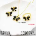 Gold-plated copper black zircon butterfly jewelry set including earrings, necklace and ring. - Gold Black