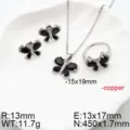 Luxury Black Zirconia Butterfly Jewelry Set Necklace Ring Earrings Copper Wholesale Style - Black
