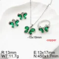 Gorgeous green butterfly cubic zirconia jewelry set including necklace, earrings, and ring. - Green