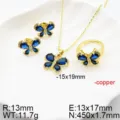 Luxury blue crystal butterfly jewelry set with copper earrings, necklace, and adjustable ring. - Gold Royal Blue