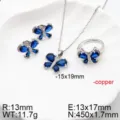 Blue butterfly cubic zirconia jewelry set necklace earrings ring copper elegant - Sapphire Blue