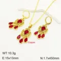 Set Collana e Orecchini con Zircone Rosso Pendente Gioielli in Rame Placcato Oro - Parure collana e orecchini / Oro Rosso Strass