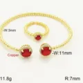 Set bracciale e anello in rame placcato oro con pietre di zircone cubico rosso brillante. - Bracelet and Ring Set / Oro Rosso