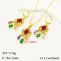 Splendido set di gioielli vintage in rame zircone acchiappasogni collana orecchini chic. - Parure collana e orecchini / Tono Oro Zirconia Multicolore