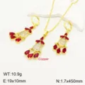 Set Gioielli Rame Zircone Rosso Pendente Orecchini Collana Stile Vintage Variante - Rosso oro