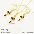 Set di gioielli con collana e orecchini nappa di grano in rame dorato con zirconi neri. - Placcato Oro 18K Nero