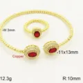 Set bracciale e anello in zircone colorato ovale geometrico micro-intarsiato in rame placcato. - Base Oro Pietra Rossa