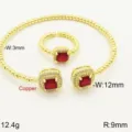 Set bracciale e anello in zircone quadrato geometrico micro-pavé, gioielli moda placcati oro 18k - Set Stile Rosso / Aperto regolabile