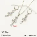 Set di gioielli con orecchini e collana in zircone stile vintage francese in rame. - Argento Bianco
