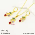 Set collana e orecchini con nappe di grano in zircone placcato oro, stile vintage. - Oro Multicolore