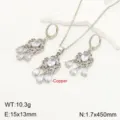 Set di gioielli collana orecchini nappa zircone rame vintage francese variante - Parure collana e orecchini / Argento con strass bianchi