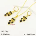Set di gioielli vintage in rame oro 18K zircone grano nappa collana e orecchini neri - Oro Nero