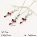 French vintage copper red zircon tassel necklace earrings jewelry set for women fashion. - Silver Red
