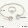 Set Bracciale Manche e Anello Regolabile Zircone Perline Argento, Rame, Stile Chic - Bracelet and Ring Set / Argento Bianco