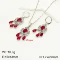 Vintage red zirconia dreamcatcher tassel necklace and earrings jewelry set for women. - Necklace and Earring Set / Silver Red Rhinestone