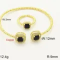 Oro Geometrico Nero Zircone Bracciale Anello Set Rame Moda Gioiello Variante -W:3mm - Stile Nero Set / Aperto regolabile