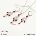 Parure bijoux collier et boucles d'oreilles cœur zircon rouge argenté, variante en cuivre élégante. - Collier 450mm Boucle d'Oreille 8mm / Argent Rouge
