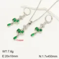 French vintage copper micro-set zircon forest wheat tassel earrings necklace pieces. - Silver Green