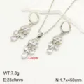 Elegante set di gioielli con collana e orecchini nappa in rame zircone moda donna - Argento Bianco