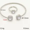 Set bracciale e anello regolabile in zircone quadrato halo color argento variante. - Stile Bianco Set / Aperto regolabile