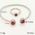 Set bracciale rigido con perline e anello regolabile zircone rosso rame stile moda - Set Bracciale e Anello / Argento Rosso