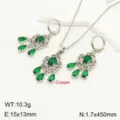 French vintage green cubic zirconia dreamcatcher necklace earrings jewelry set for women. - Necklace and Earring Set / Silver Green Zircon