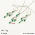 Parure de bijoux élégante en cuivre et oxyde de zirconium avec collier et boucles d'oreilles. - Collier 450mm Boucle d'Oreille 8mm / Argent Vert