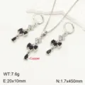 French retro copper micro-set zircon forest wheat tassel necklace earrings jewelry set - Silver Black