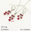 Red zircon tassel pendant necklace earrings set, elegant silver tone copper jewelry. - Silver Red