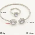 Set bracciale e anello in zircone ovale geometrico micro-intarsiato, gioielli in rame. - Base Argento Pietra Bianca