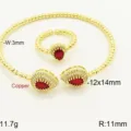 Set Di Gioielli Bracciale Rigido E Anello Aperto In Rame Placcato Oro Zircone Rosso - Set Bracciale Anello Goccia / G Rosso
