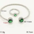 Set di gioielli con bracciale rigido e anello con perline in zircone verde regolabile - Set Bracciale e Anello / Argento Verde