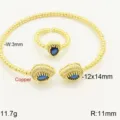 Set di anello e bracciale in rame dorato con zirconi blu a goccia dal design elegante. - Set Bracciale Anello Goccia / G Blu