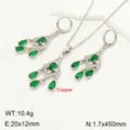 French vintage copper green zircon dreamcatcher tassel necklace earrings jewelry set SKU - Green