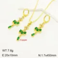 Gold-plated copper green zircon wheat tassel jewelry set, elegant necklace and earrings. - 18k Gold Plated Green