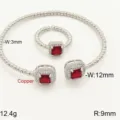 Prachtige koperen sieradenset met vierkante zirkoon ring en armband voor dames. - Rode Stijl Set / Open Verstelbaar
