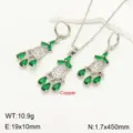French Vintage Green Zircon Tassel Necklace Earrings Jewelry Set For Women Copper - Green
