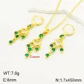 Ensemble de bijoux collier et boucles d'oreilles pompon zircon cuivre vintage - Collier 450mm Boucle d'Oreille 8mm / Or Vert