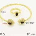Set di bracciale e anello con perline placcate in oro e zirconi neri a forma di goccia. - Set Bracciale Anello Goccia / Nero increspato fiocco