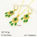 French vintage green zircon dreamcatcher tassel necklace earrings jewelry set copper base - Necklace and Earring Set / Gold Green Zircon