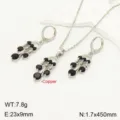 Elegant copper black zircon tassel necklace earrings set for women vintage fashion jewelry gift. - Silver Black