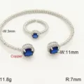 Elegante set di bracciale e anello in perle di rame con pietre di zircone blu brillante. - Set Bracciale e Anello / Argento Blu