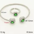 Elegante micro-gezet geometrisch vierkant groen zirkoon armband en verstelbare ring set. - Groen Set / Open Verstelbaar