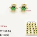 Orecchini a lobo stella in rame placcato oro con zircone verde, gioielli donna. - Set di 12 paia / Verde