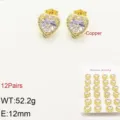 Orecchini a lobo con cuore in zircone placcato oro 18K in rame 12 paia da 12mm gioielli - Bianco