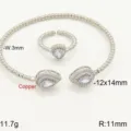Micro-pavè geometrico pera zircone cubico bracciale anello set rame moda gioiello chic - Set Bracciale Anello Goccia / Bianco