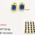 Eleganti orecchini a lobo quadrati in zircone blu con pavé di pietre, gioielli in rame. - 1 Paio/Confezione / Blu