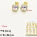 Orecchini a lobo in rame placcato oro con zirconi ovali per donne, gioielli eleganti chic. - Bianco