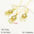 French vintage copper 18k gold micro-set zircon dreamcatcher tassel necklace earrings jewelry set - Necklace and Earring Set / Gold White Zircon