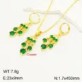 18k gold plated green zircon wheat tassel necklace and earrings jewelry set for women elegant - Gold Green
